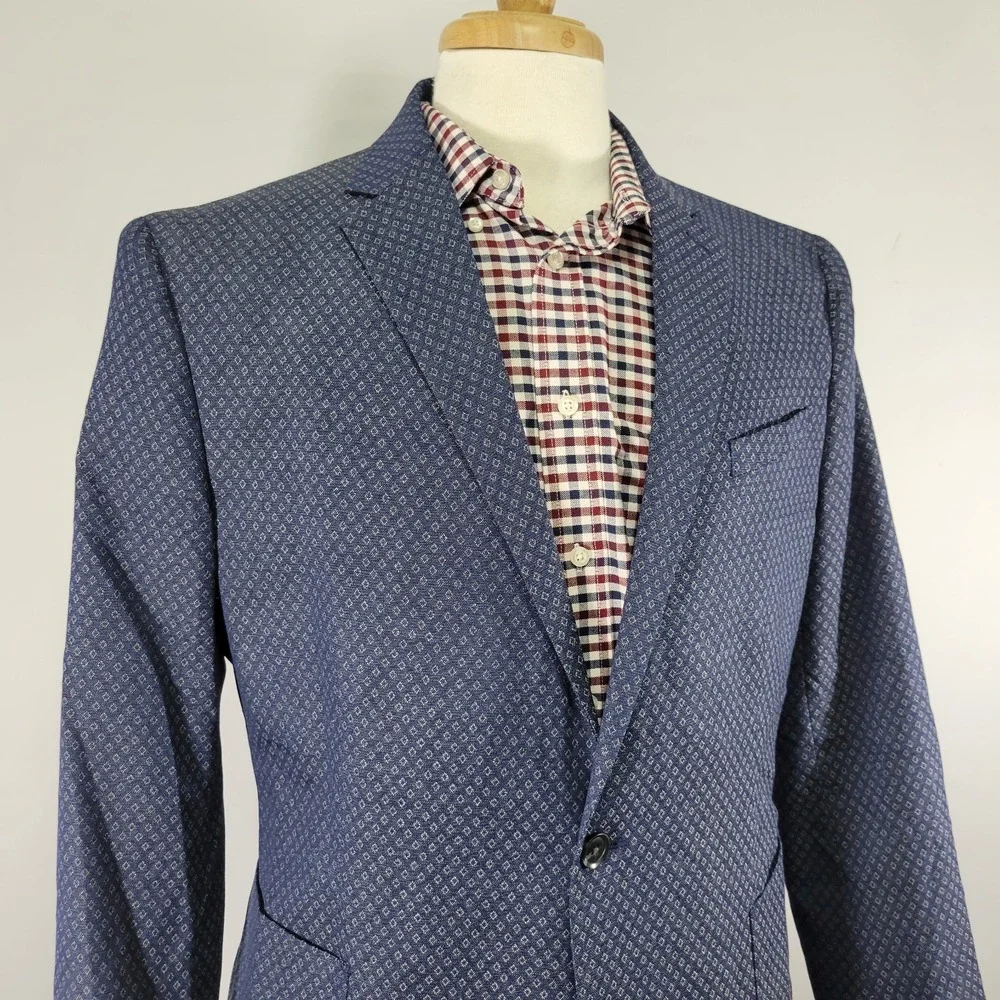 J.F Ferrar Men's Sport Coat‎ Blazer Two Button Blue Polyester Blend Size 42-44S
